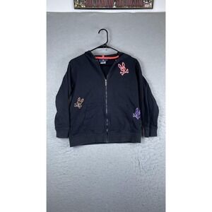 Psycho Bunny Hoodie Boys 14-16 Black Full Zip Multicolor Bunny Skull Graphic